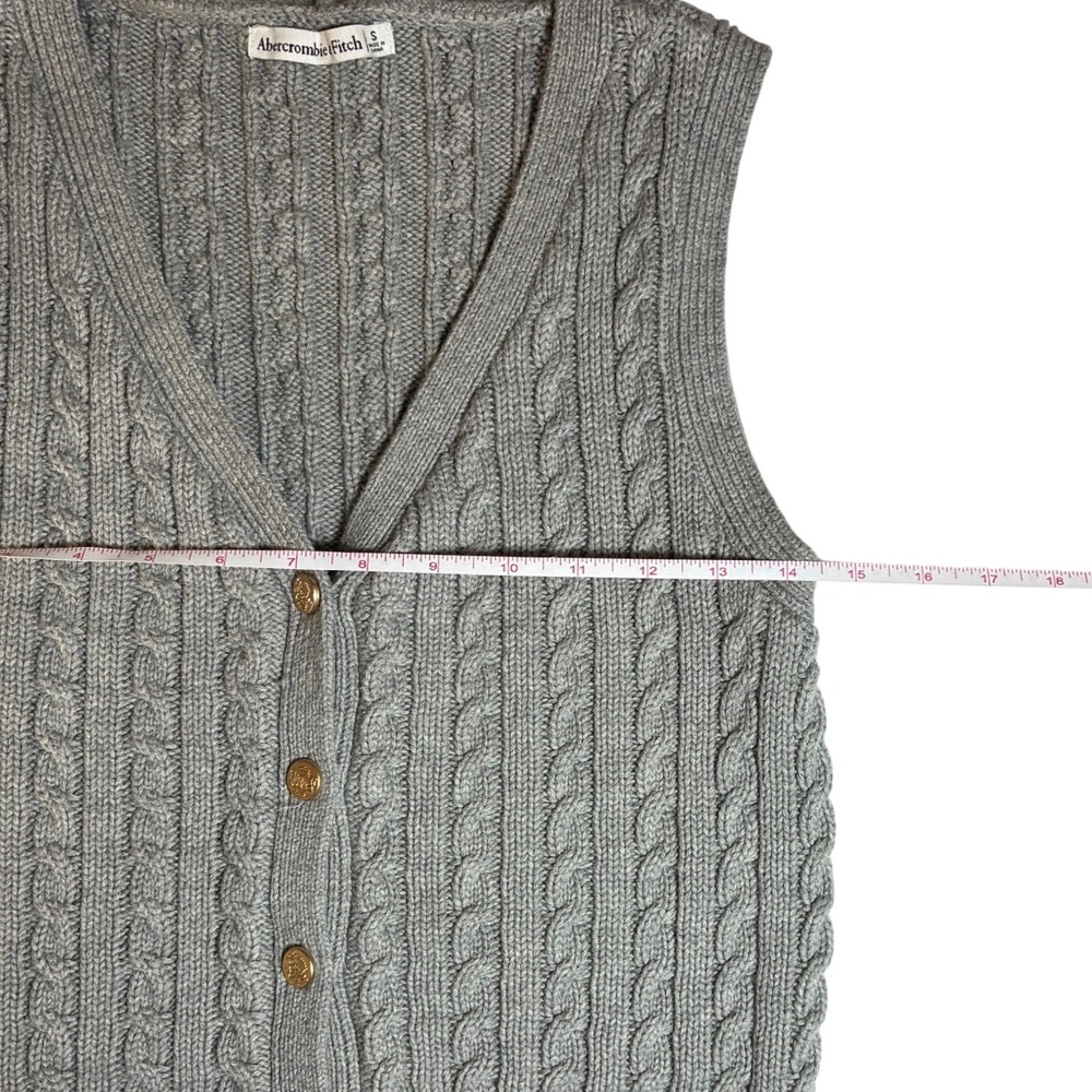 Abercrombie & Fitch Small Gray Mara Cable Knit Button Front Sweater Vest Preppy - Picture 5 of 6